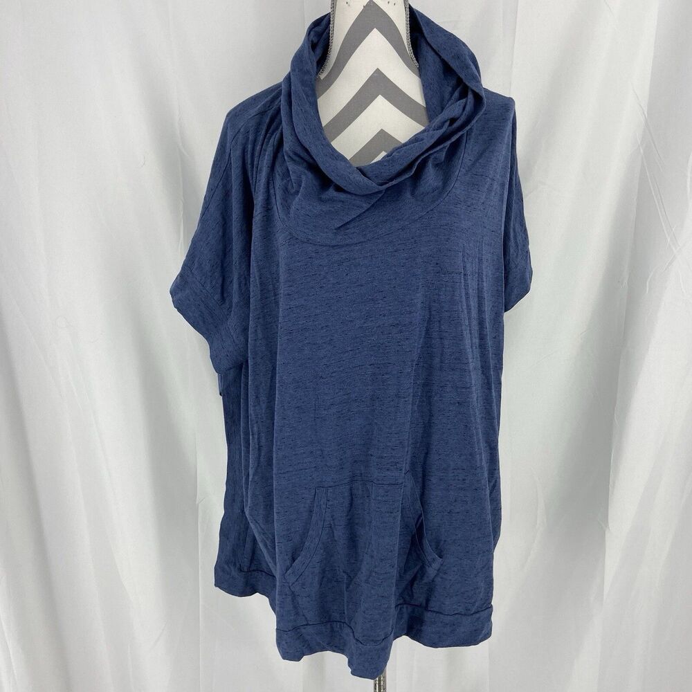 Roaman's Tunic Heather Blue Print Dolman Sleeves Rayon Blend Batwing Size Large